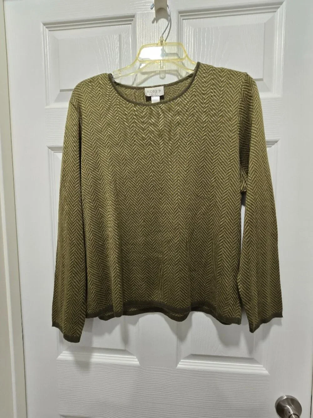 Koret Dress Womens Top Blouse Sweater LS Chevron Herringbone LRG Green Pullover